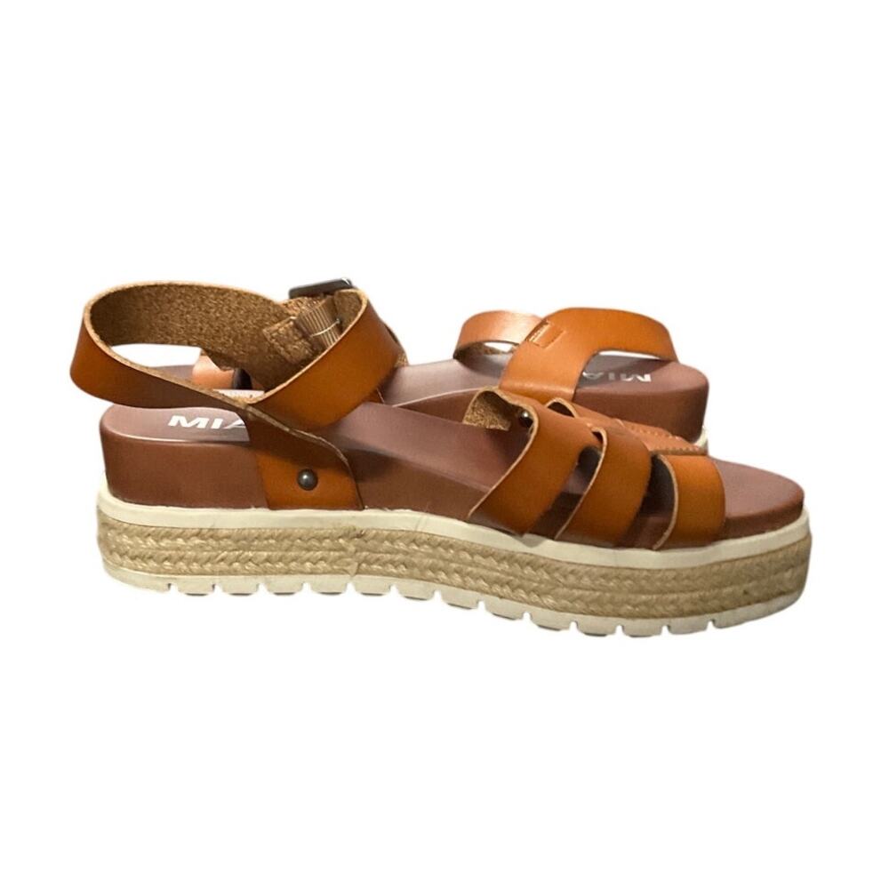 MIA Platform Espadrille Sandals Tan Brown Strappy Wedge Flatform Women’s Size 10 - Picture 3 of 6